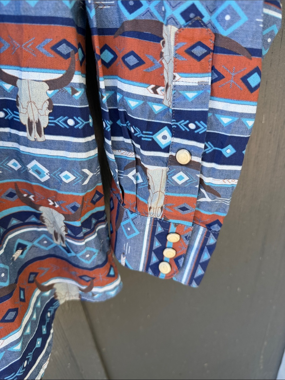 Ariat Men’s Southwestern Pattern Button-Down Shirt in Blue and Brown - Picture 3 of 6